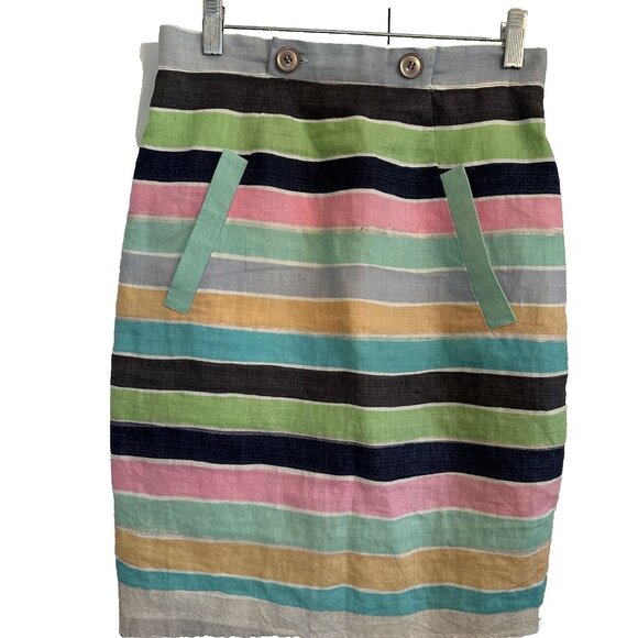 Tracy Reese New York Women’s BOHO Linen Pencil Skirt Multi Color Stripes  SZ 4 - Picture 3 of 8